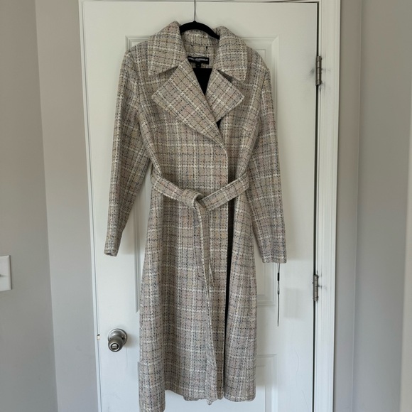 Karl Lagerfeld Cream Plaid Pea Coat - Picture 4 of 16